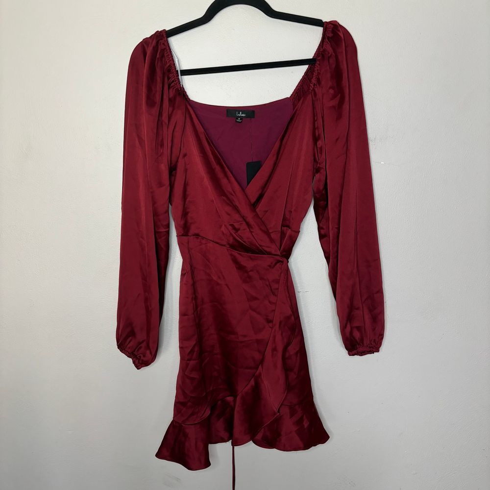 Lulu's Burgundy Satin Wrap Mini Dress